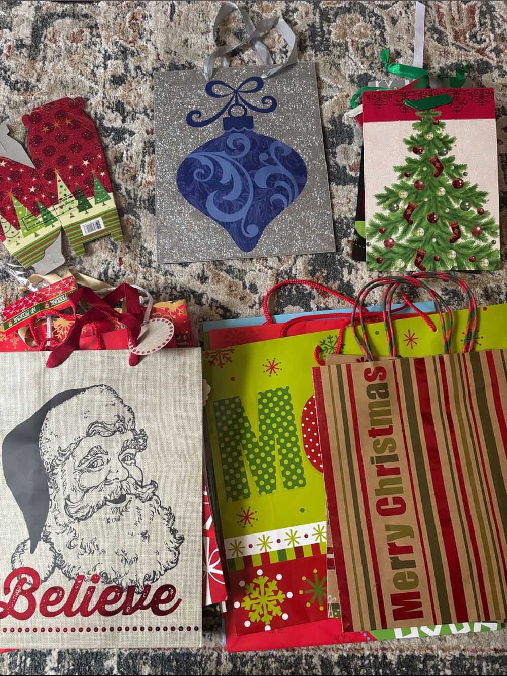 25 Holiday Gift Bags - Assorted Red, Green, Silver, Blue Designs